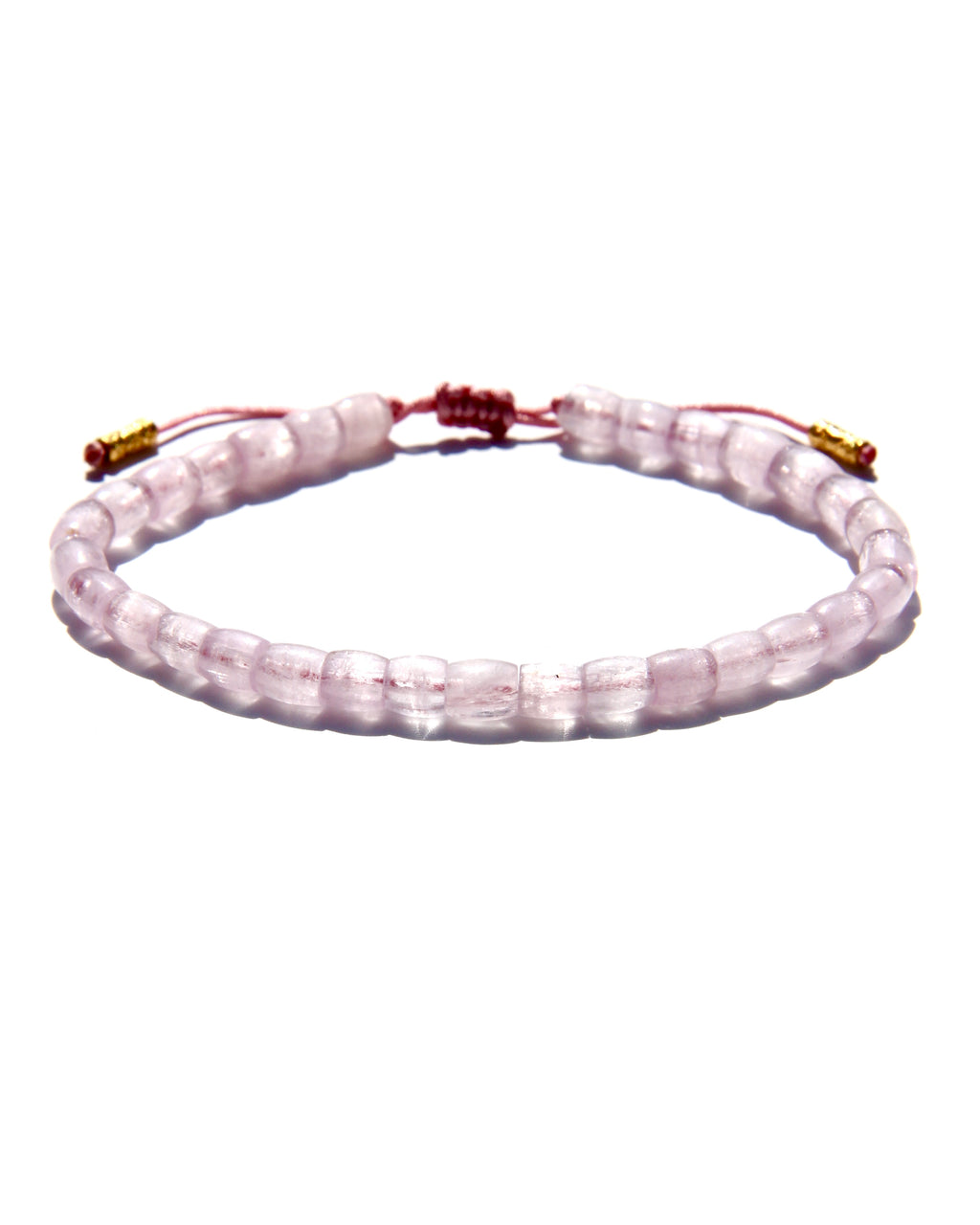 The Healer's bracelet , Kunzite mini.  Small kunzite beads with two 24K gold beads, with circles pattern (symbols of the Core , the center of the Higher Heart) drawn on them.