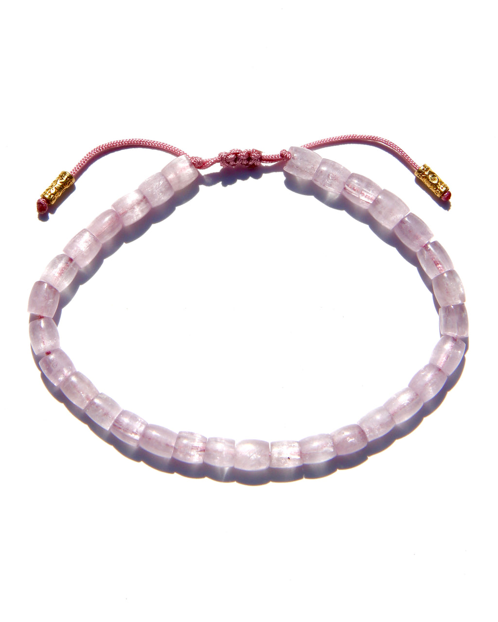 The Healer's bracelet , Kunzite mini.  Small kunzite beads with two 24K gold beads, with circles pattern (symbols of the Core , the center of the Higher Heart) drawn on them.