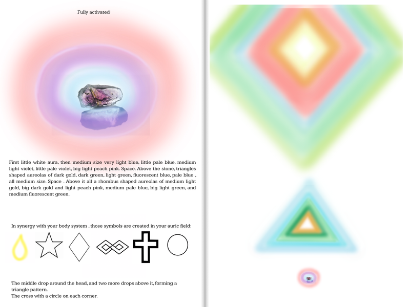 auras of the multi Andara from Lady Nellie: Sapphire + Istari +Sovereign Amethyst+ Earth Shaman.  Create a descent and expansion of all aspects within this body.  This is not a stone to leave the body, but rather to anchor firmly within.  Rainbow  on the back of the Andara.